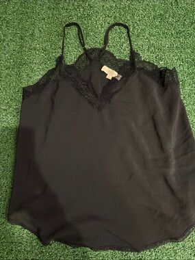 lovestitch Black Lace-Trim Silk Camisole large